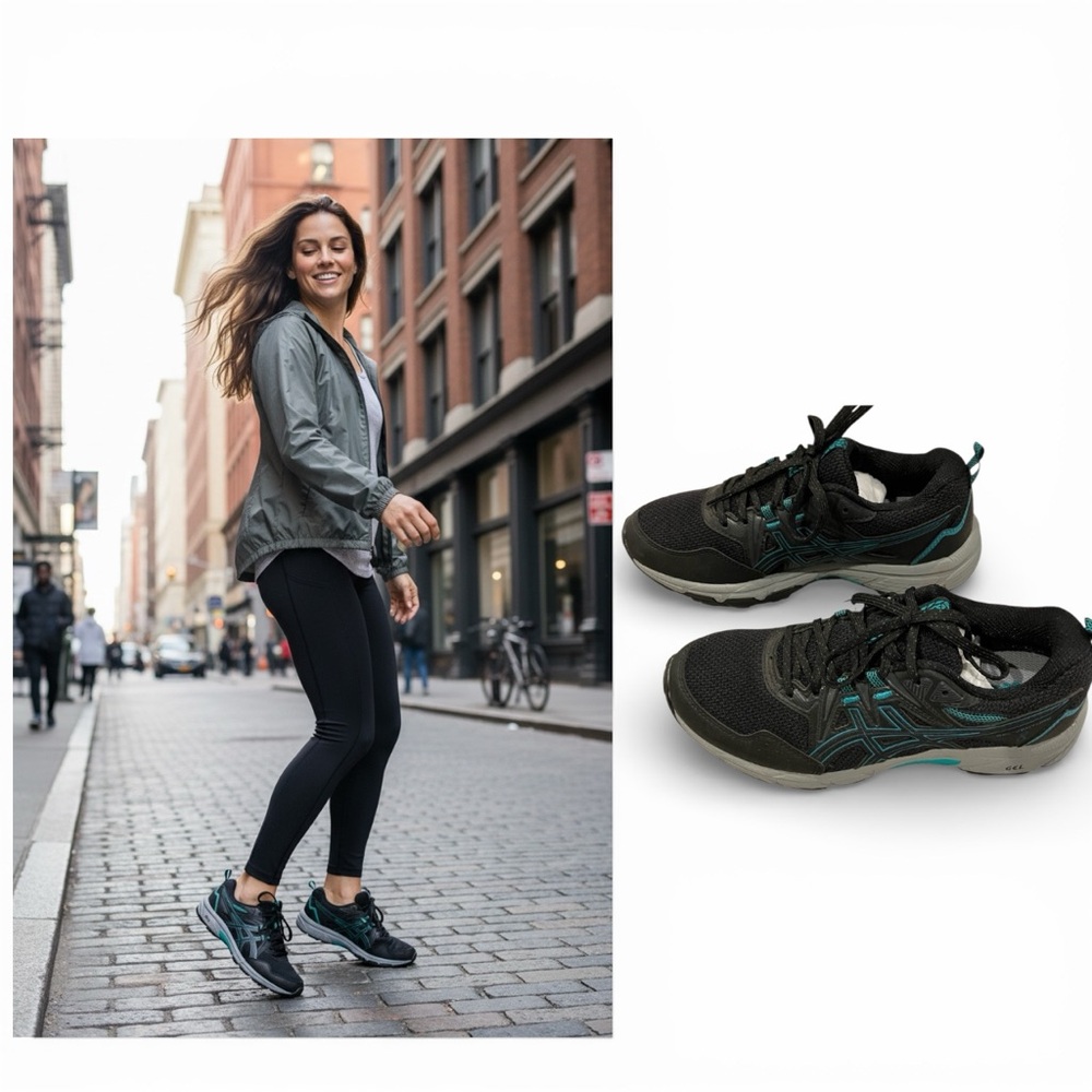 NWOB ASICS Women Size 7 Gel Venture 8 Black Baltic Running Walking Shoes